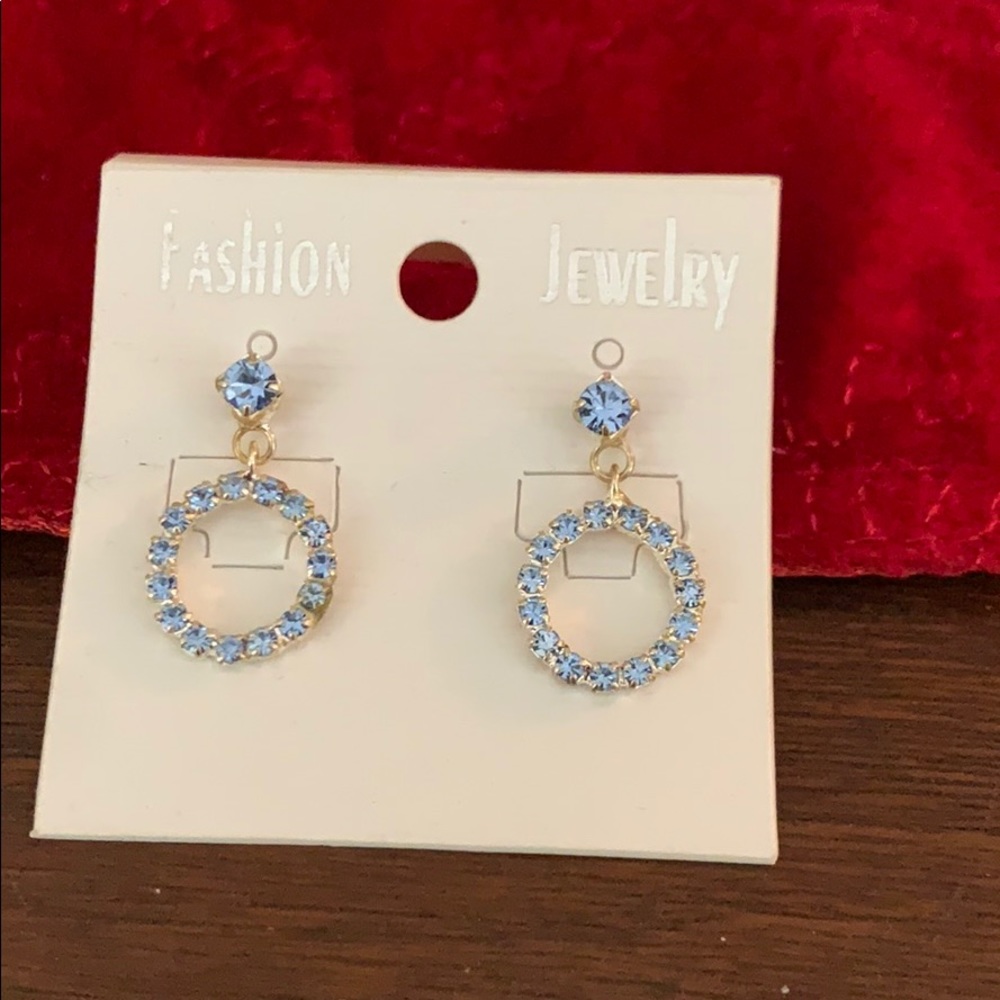 Small round blue rhinestone earrings